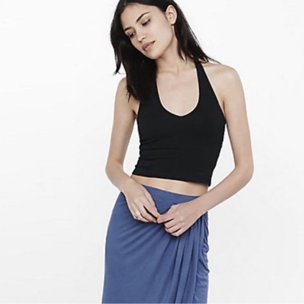 Express One Eleven Black Halter Crop Top Medium